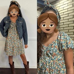 Trixxi Girl Floral Puff Sleeve Dress & Hair Tie